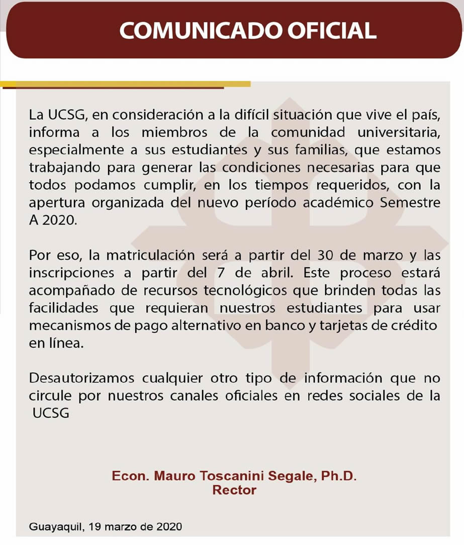 Matriculacion E Inscripcion A 2020 Ucsg